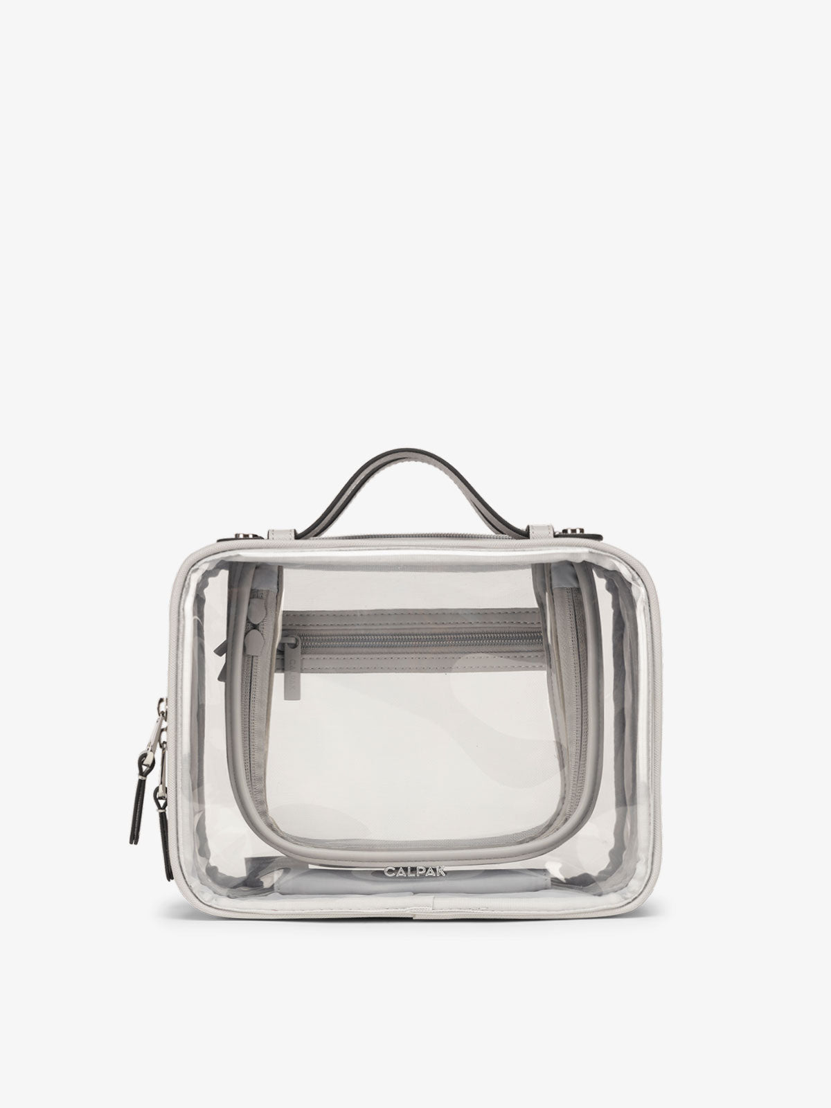 CALPAK Medium clear makeup bag with compartments in cool grey; CMM2201-COOL-GREY
