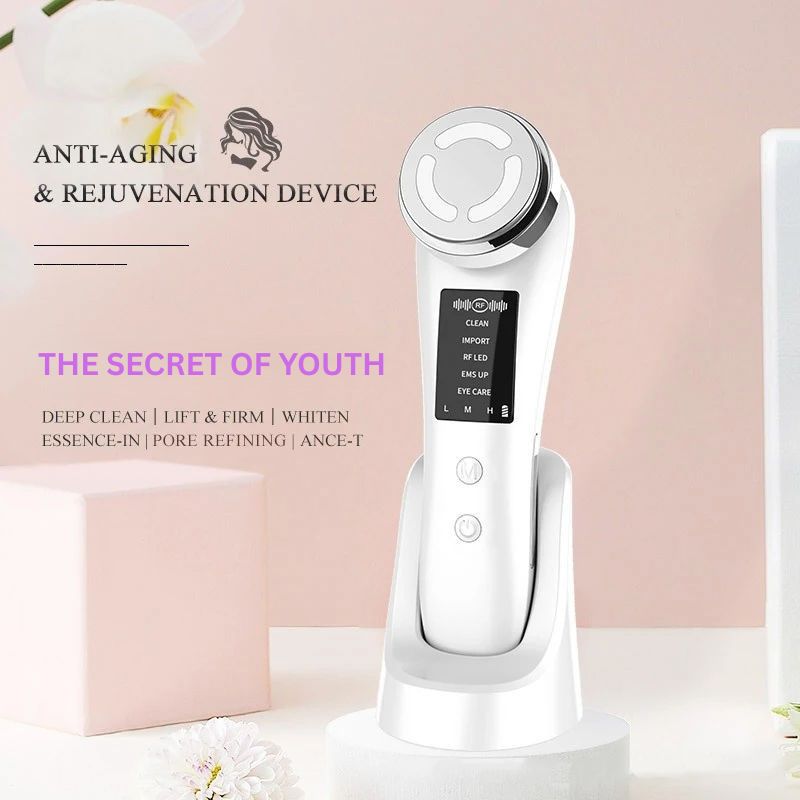 Anti-aging and rejuvenation device with text on a pink background