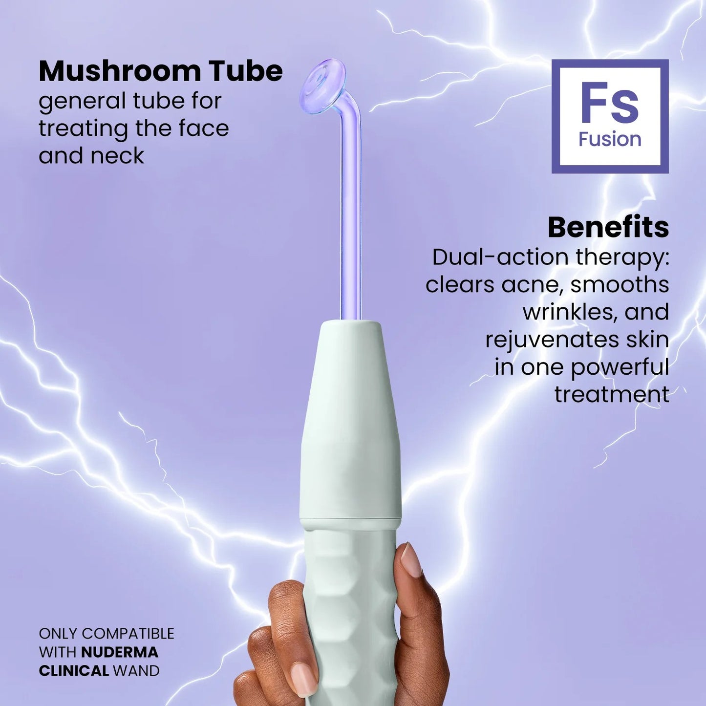 Mushroom electrode tube providing broader facial coverage – high frequency wand accessory that enhances skin texture and firmness.