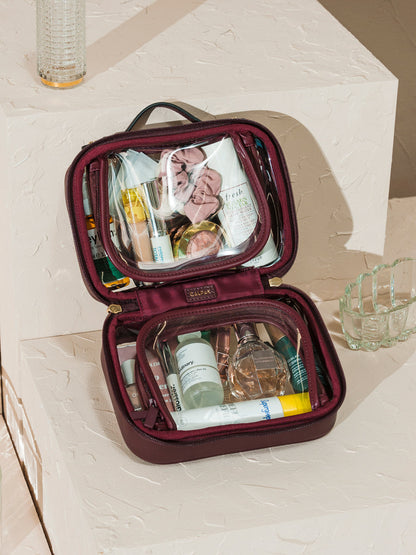 CALPAK mini cosmetics case for travel in burgundy; CCM2001-BURGUNDY