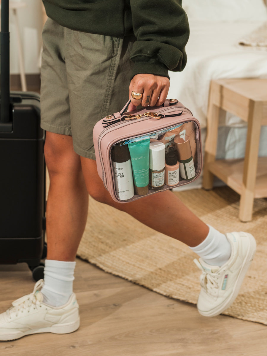 CALPAK small travel cosmetics case with handles in pink; CCM2001-MAUVE