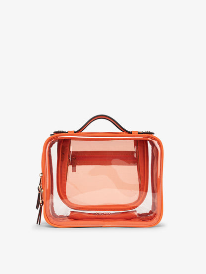 CALPAK Medium clear makeup bag with compartments in papaya; CMM2201-PAPAYA