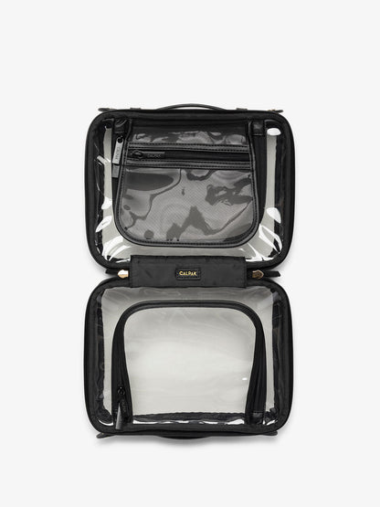 CALPAK medium clear skincare bag with multiple zippered compartments in black; CMM2201-BLACK