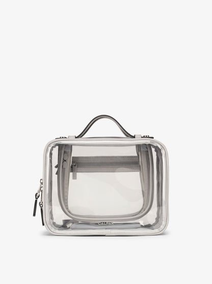 CALPAK Medium clear makeup bag with compartments in cool grey; CMM2201-COOL-GREY