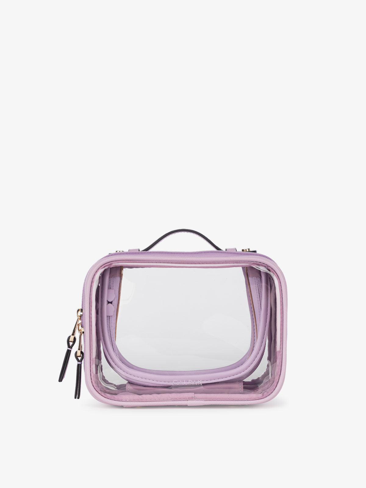 CALPAK mini clear cosmetics case in lavender purple; CCM2001-LAVENDER