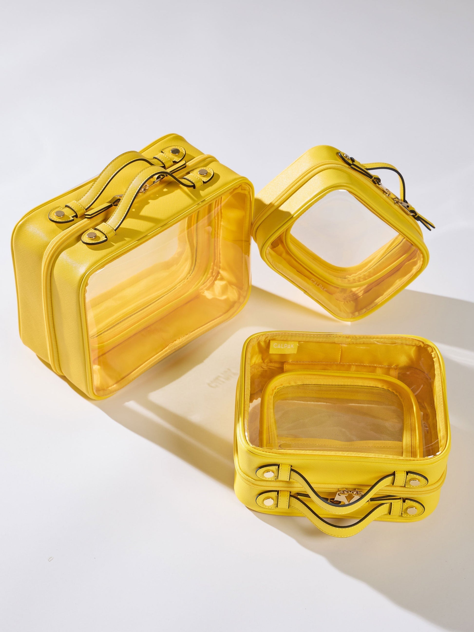 Yellow sturdy Clear Cosmetic Cases in small, medium and large offerings; CCM2001-LEMON