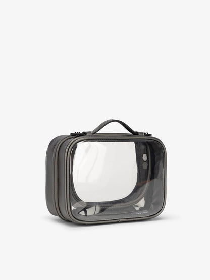 CALPAK small water resistant clear cosmetics case with sturdy handles in steel; CCM2001-STEEL