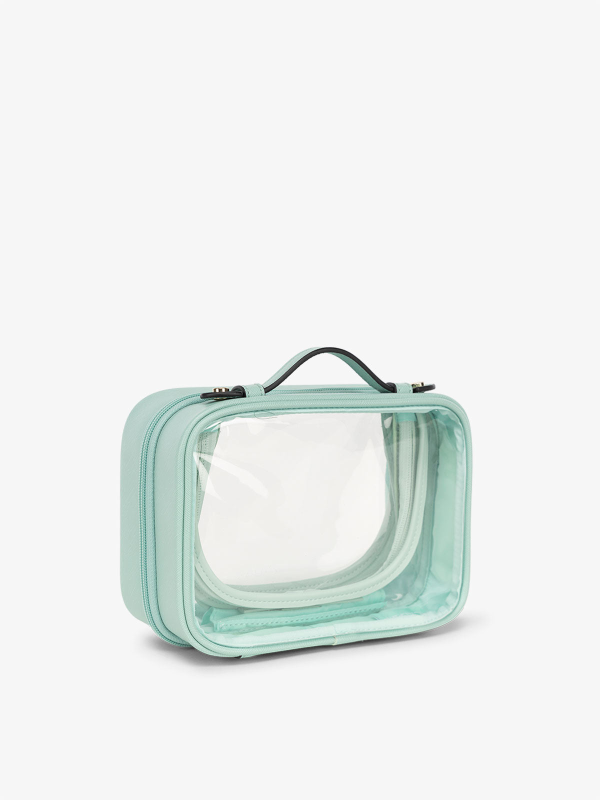 CALPAK water resistant clear makeup bag for women in aqua blue; CCM2001-AQUA
