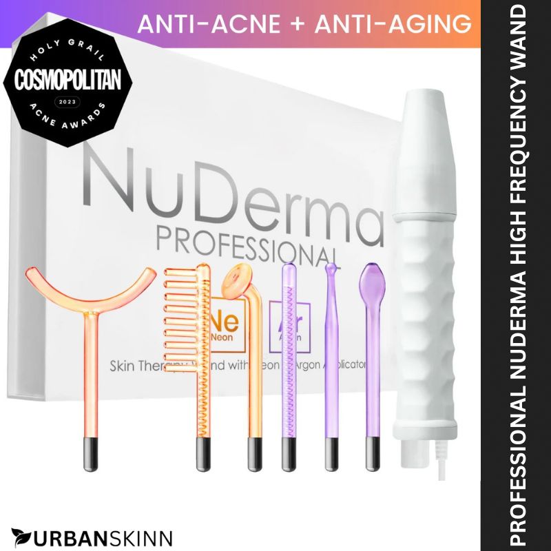 NuDerma Professional skin care tool set withCosmopolitan Acne Awards badge on a white background